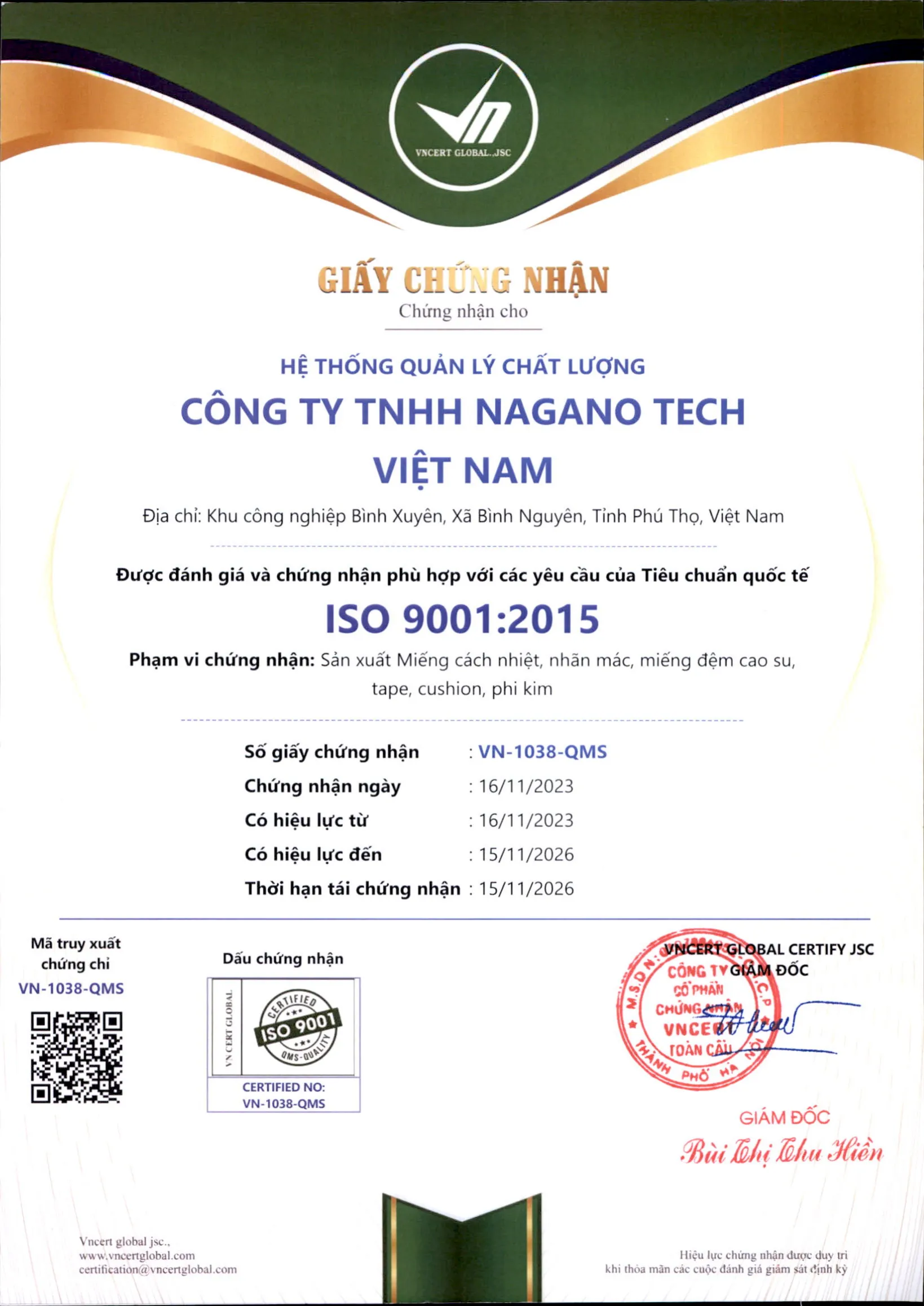 ISO 9001 certificate