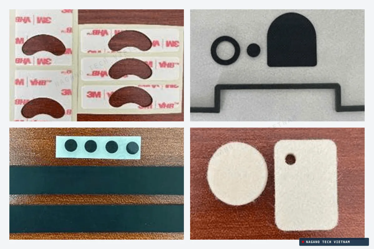 Precision cut dark film materials arranged neatly